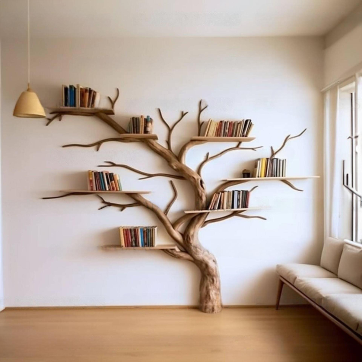 Spreading Branch Wall Bookcase, Tall 80 x 60 or Wide 58 x 71 in