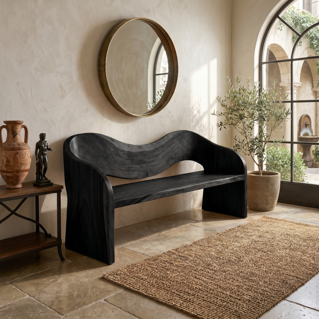 Simple Solid Wood Accent Bench With Back, 47 To 75 Inch Wide