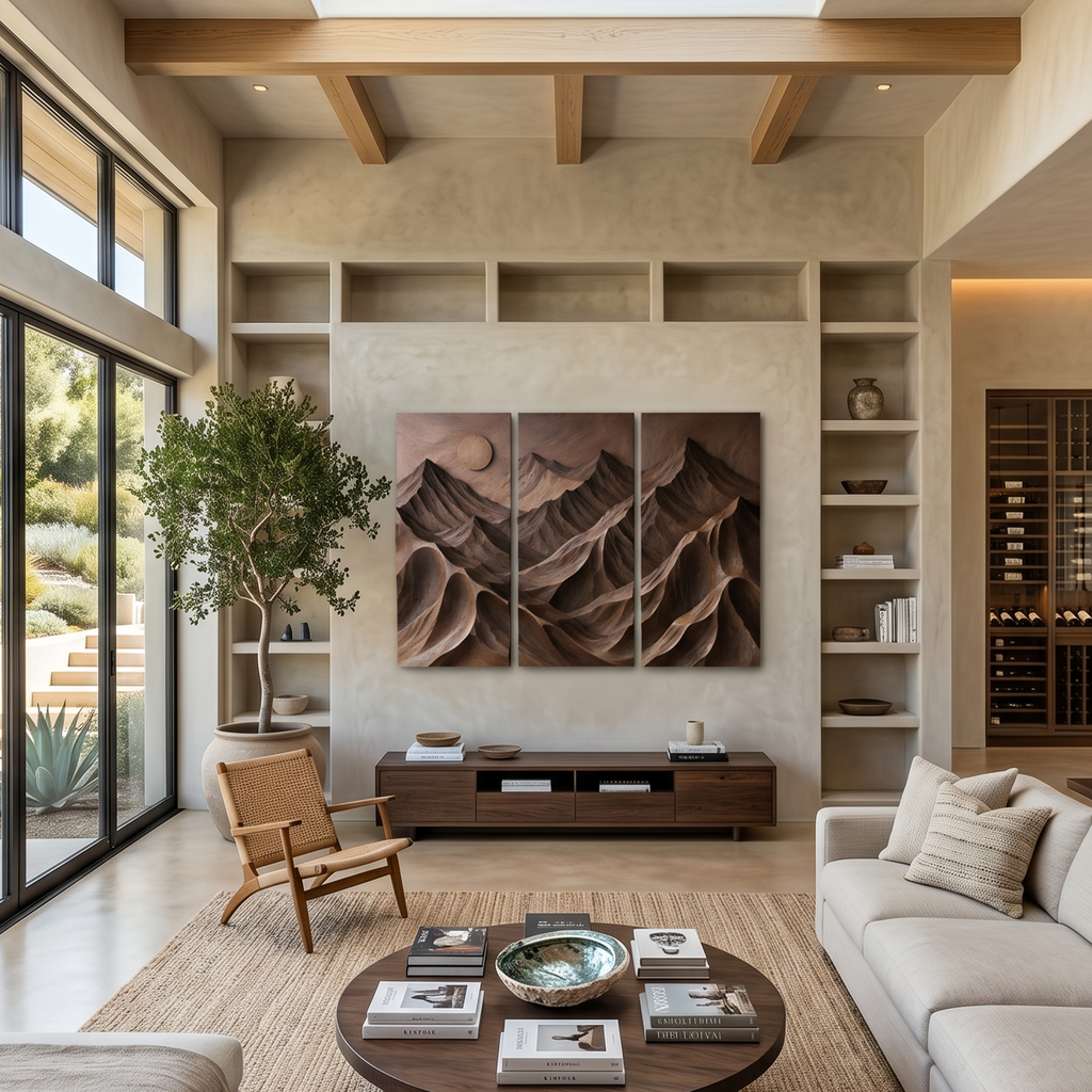 Wide Layered Mountain Landscape Wood Panel, 47 to 90 Inch