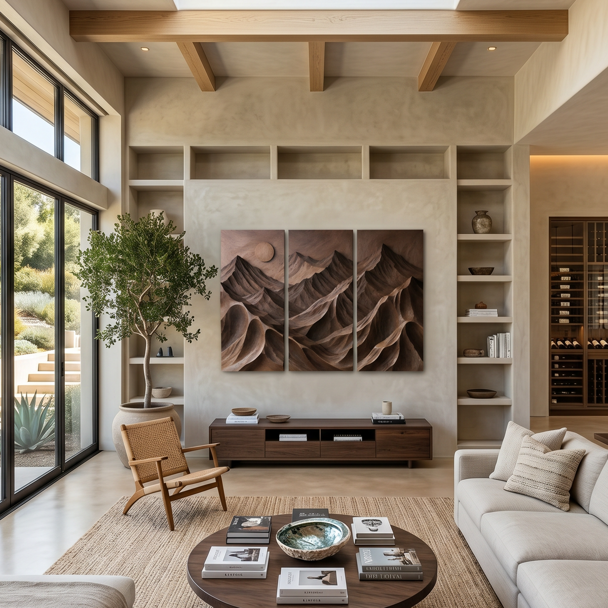 Wide Layered Mountain Landscape Wood Panel, 47 to 90 Inch