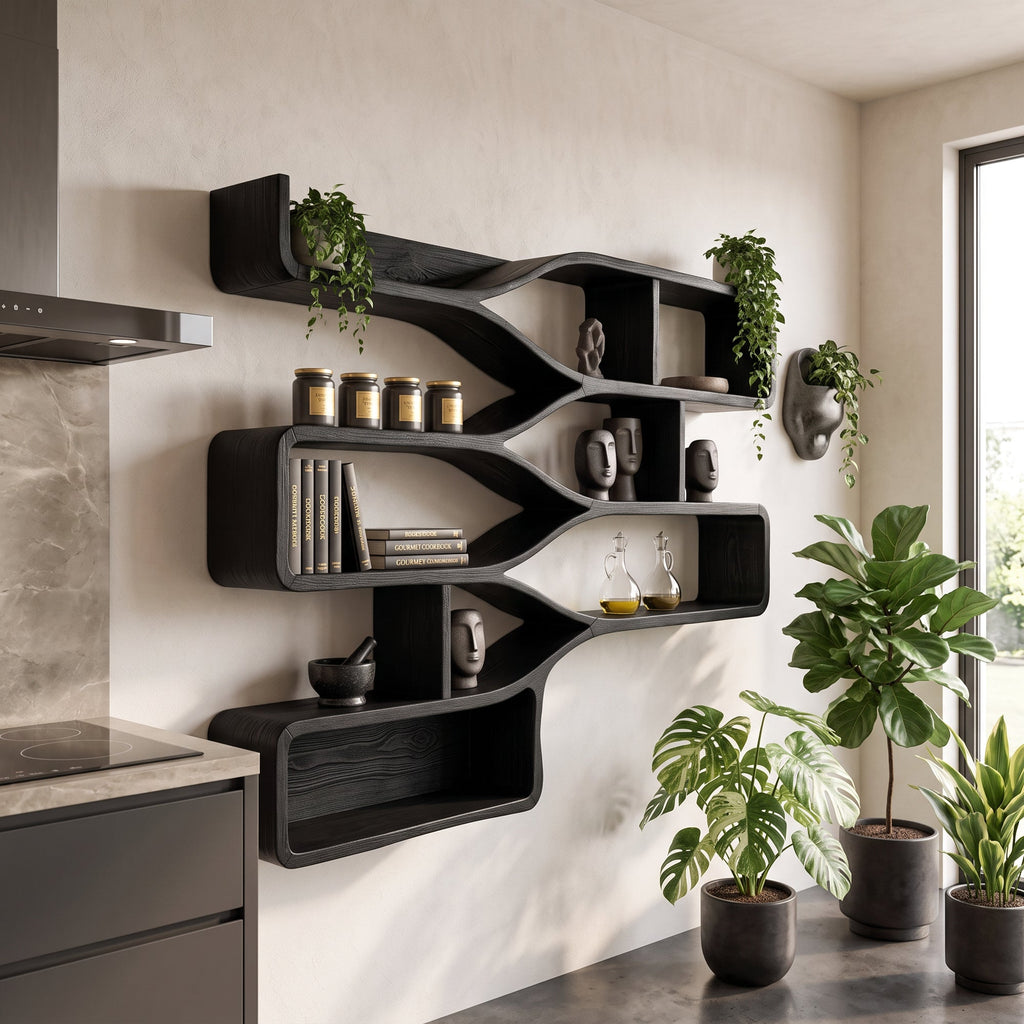Mid Century Floating Wood Shelves For Bedroom