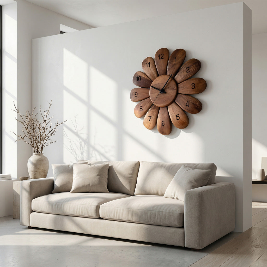 Handcrafted Wooden Wall Clock, Solid Wood Decorative Silent Timepiece