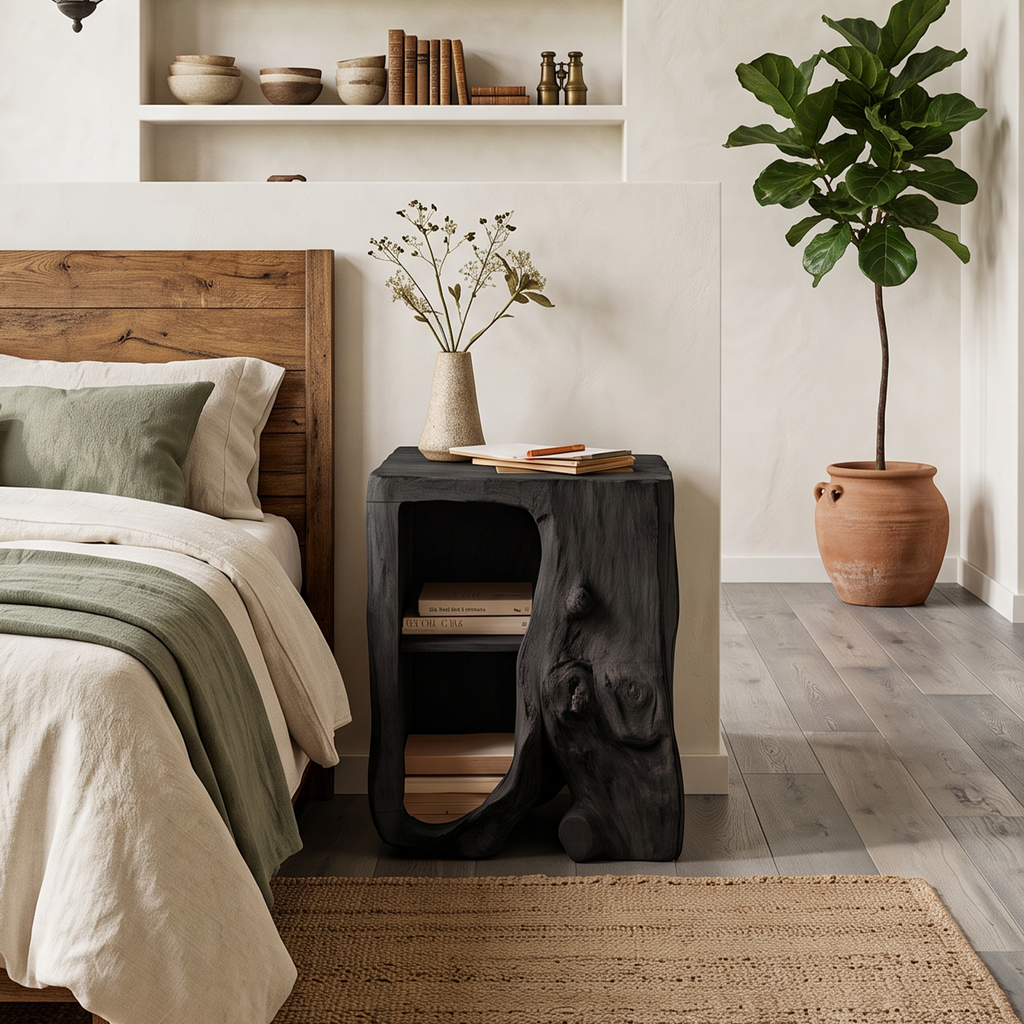 Farmhouse Live Edge Solid Wood Nightstand with Open Shelf