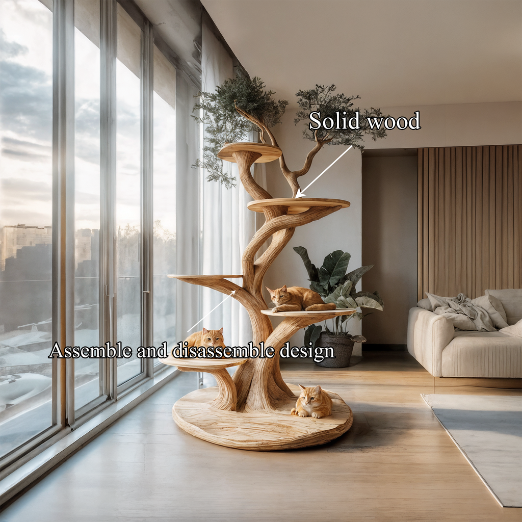 Tall Wooden Cat Tree Tower for Climbing Cats, 59 to 80 Inch, 4 Finishes