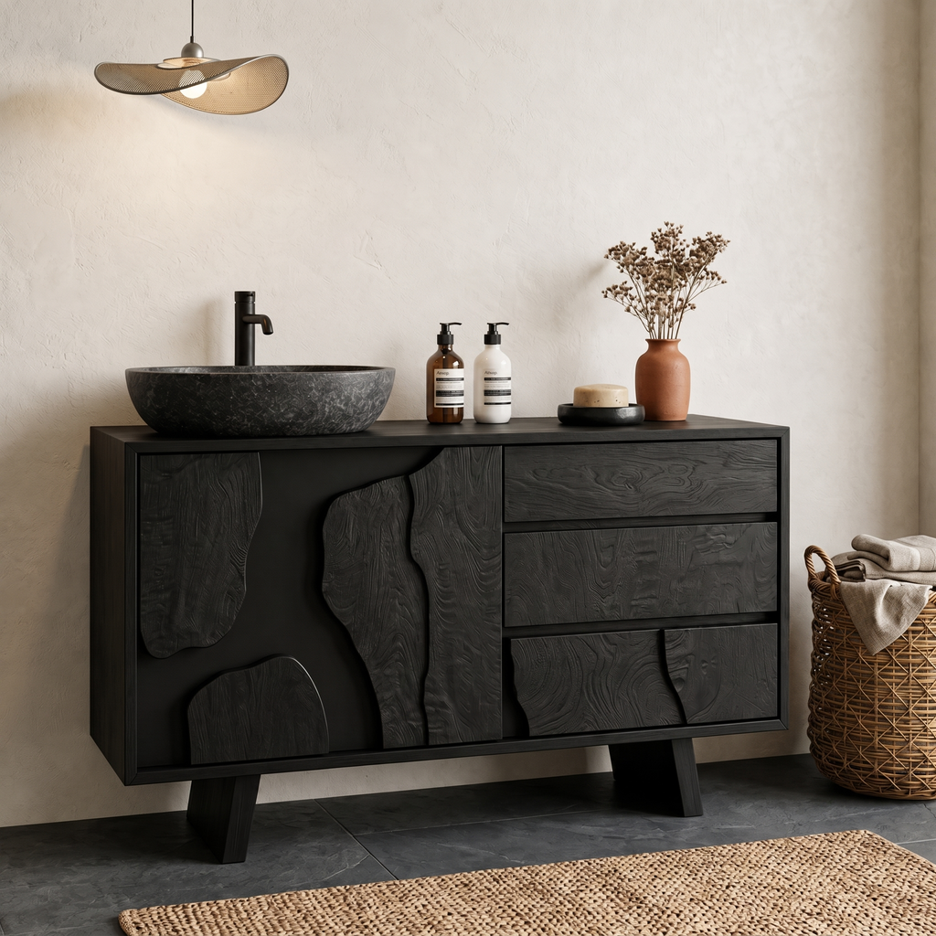Contemporary Bathroom Cabinet Solid Wood Simple Clean Line Design Bathroom And Vanity Area