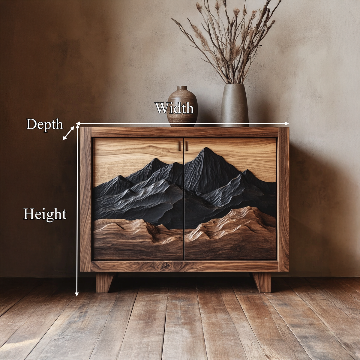 Carved Wood Sideboard Cabinet, Curved Drawer Rustic Credenza