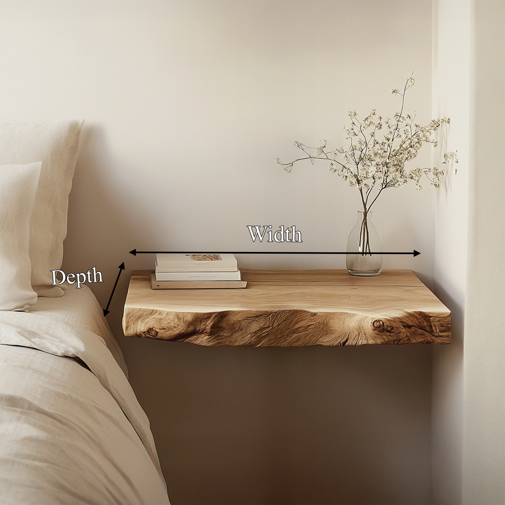 Floating Nightstand, Rustic Solid Wood Block Wall Shelf for Bedroom