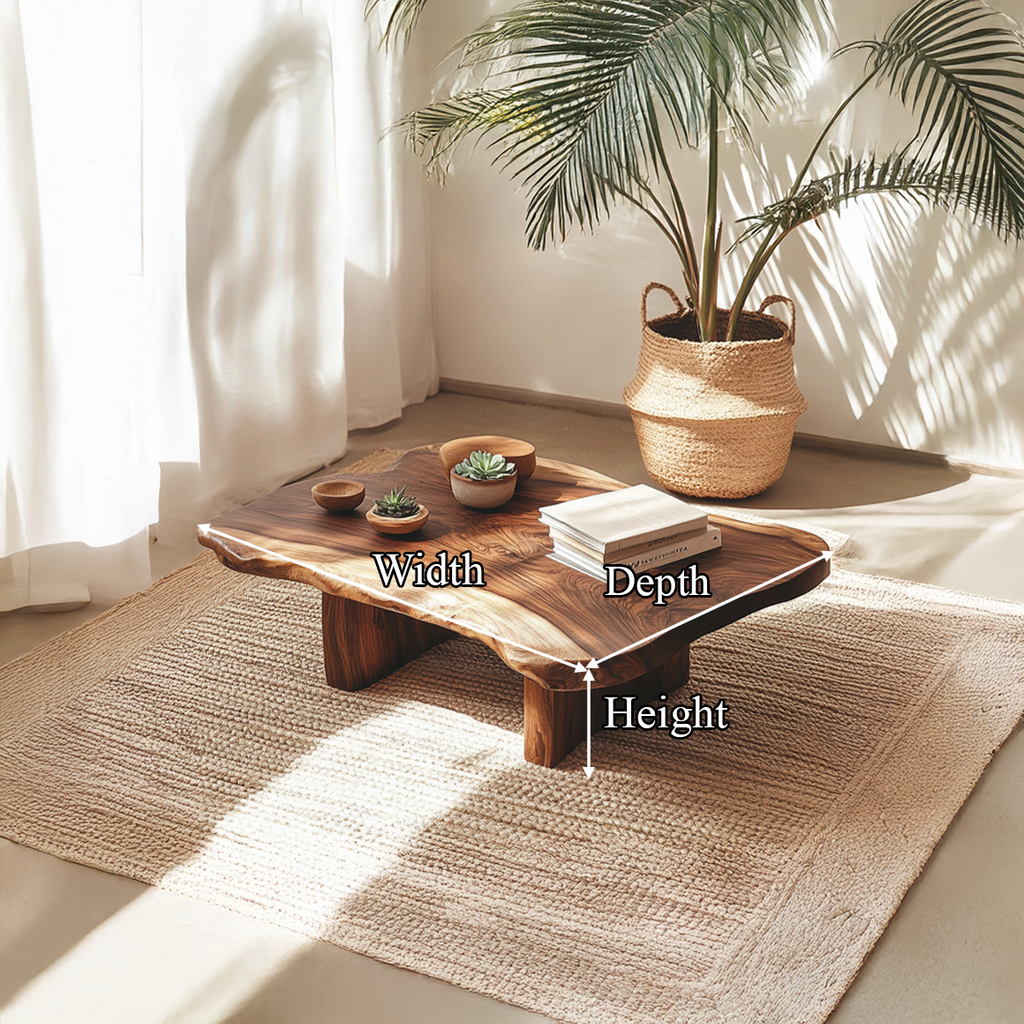 Live Edge Coffee Table, Low Solid Wood Slab Table for Lounge