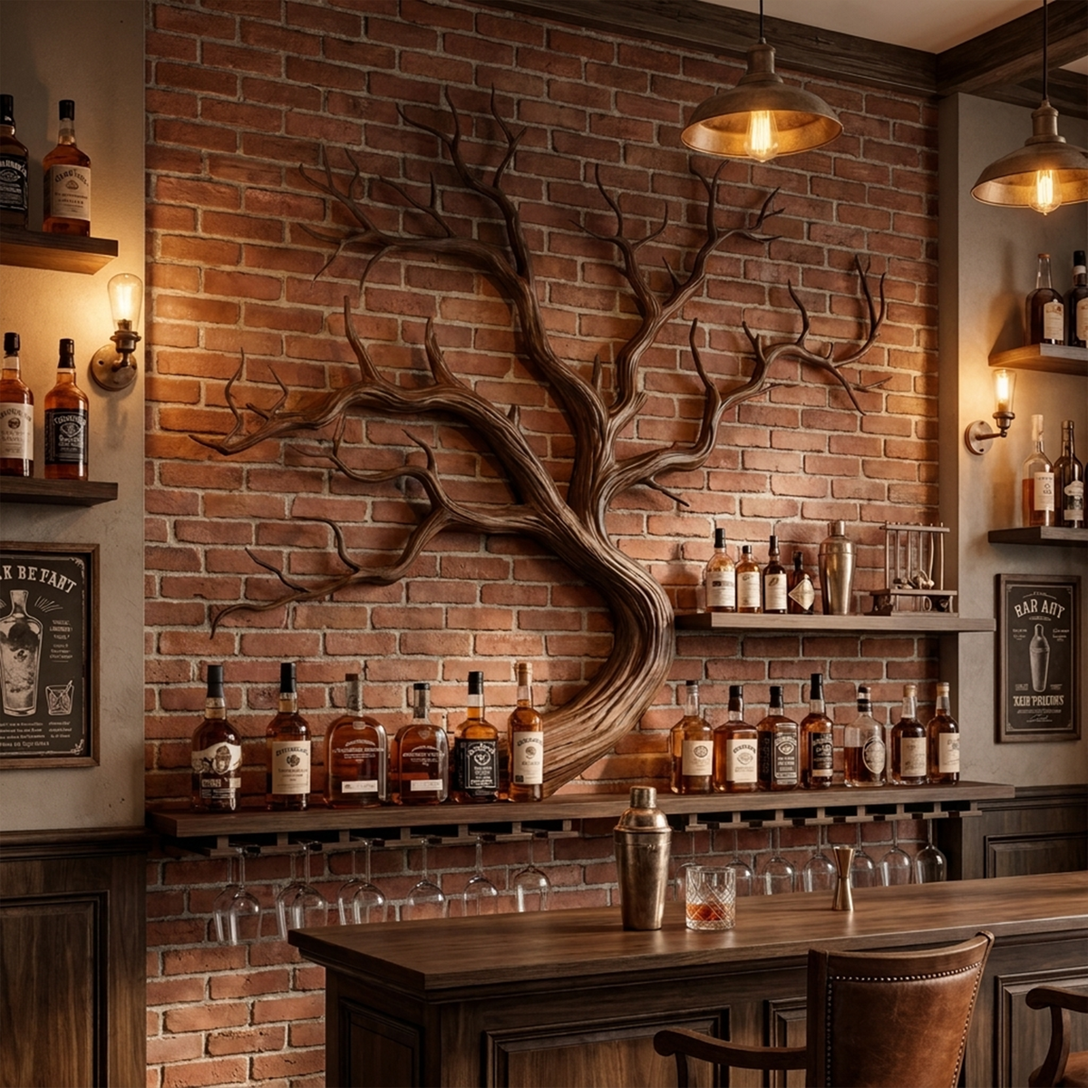 Monkey Pod Branch-Style Wall Wine Bottle Rack, 45 or 60 Inch
