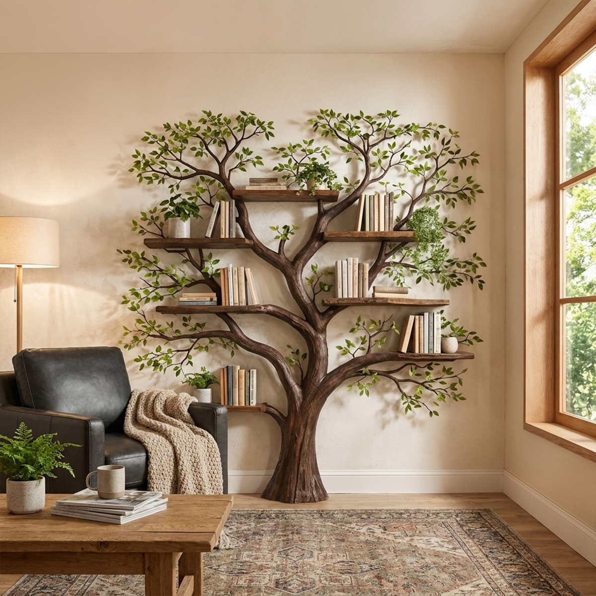 Large Square Branch Wall Bookshelf for Home Library, 70 x 70 Inch