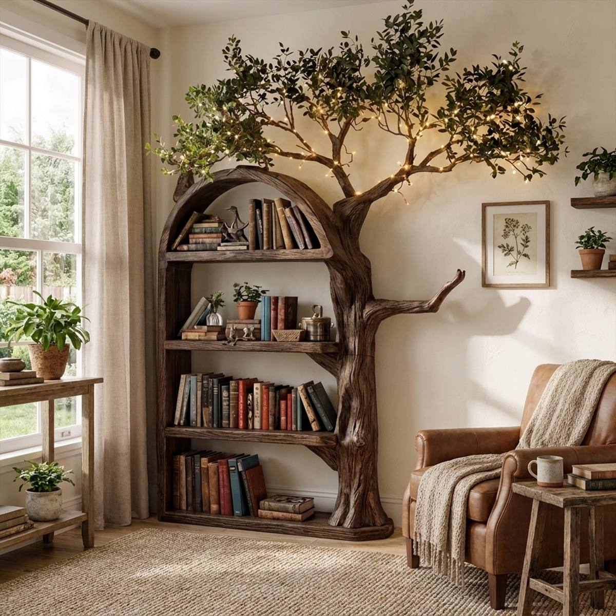 Brown Branch Wall Bookcase with Concealed Brackets, 70 x 60 in