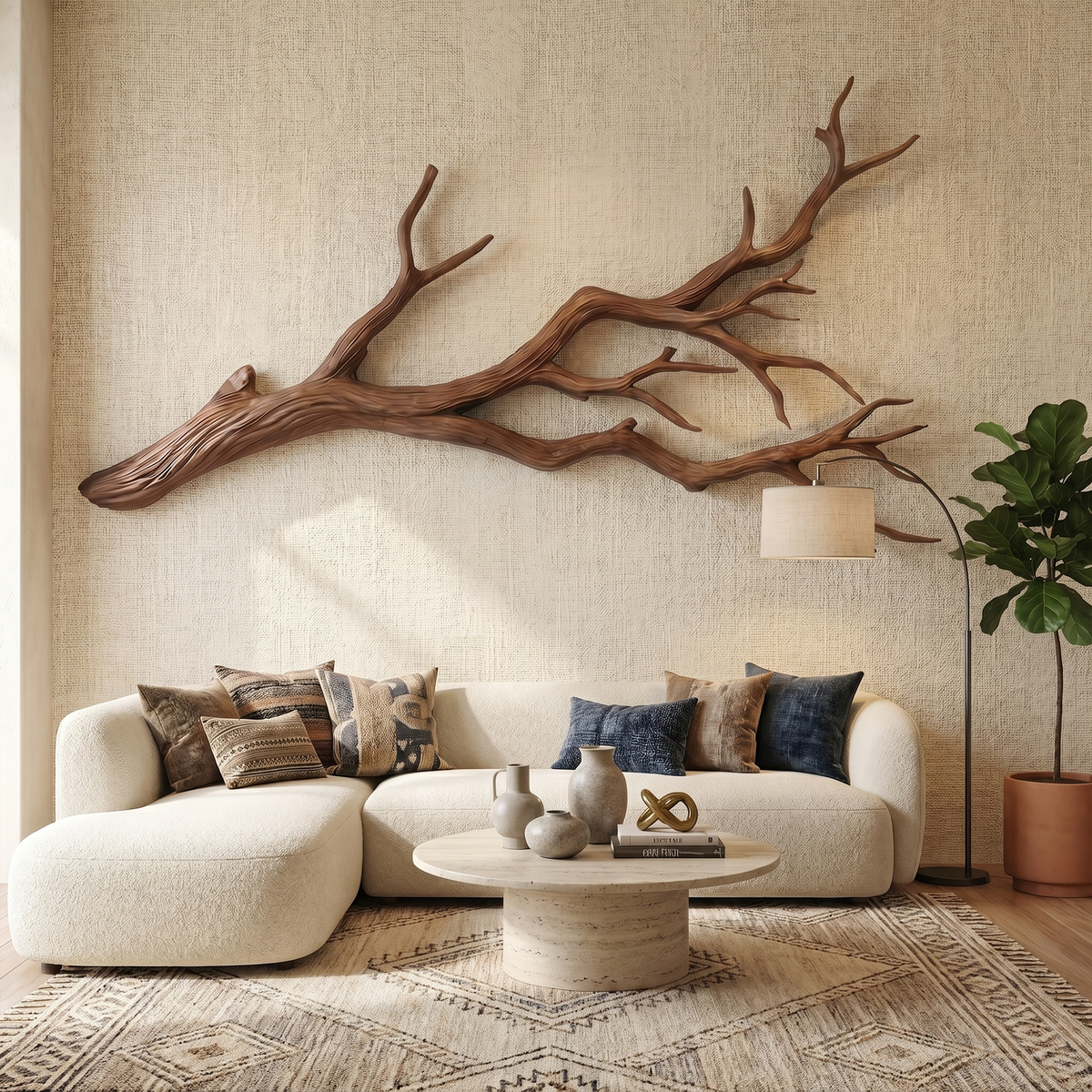 Intertwined Wood Root Wall Sculpture for Stairways, 51 to 80 in