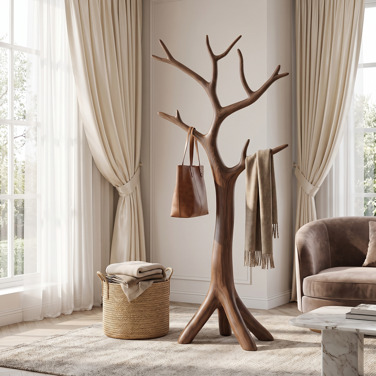 Wall-Mounted Driftwood Branch Hook Rack for Coats, 60 to 80 in