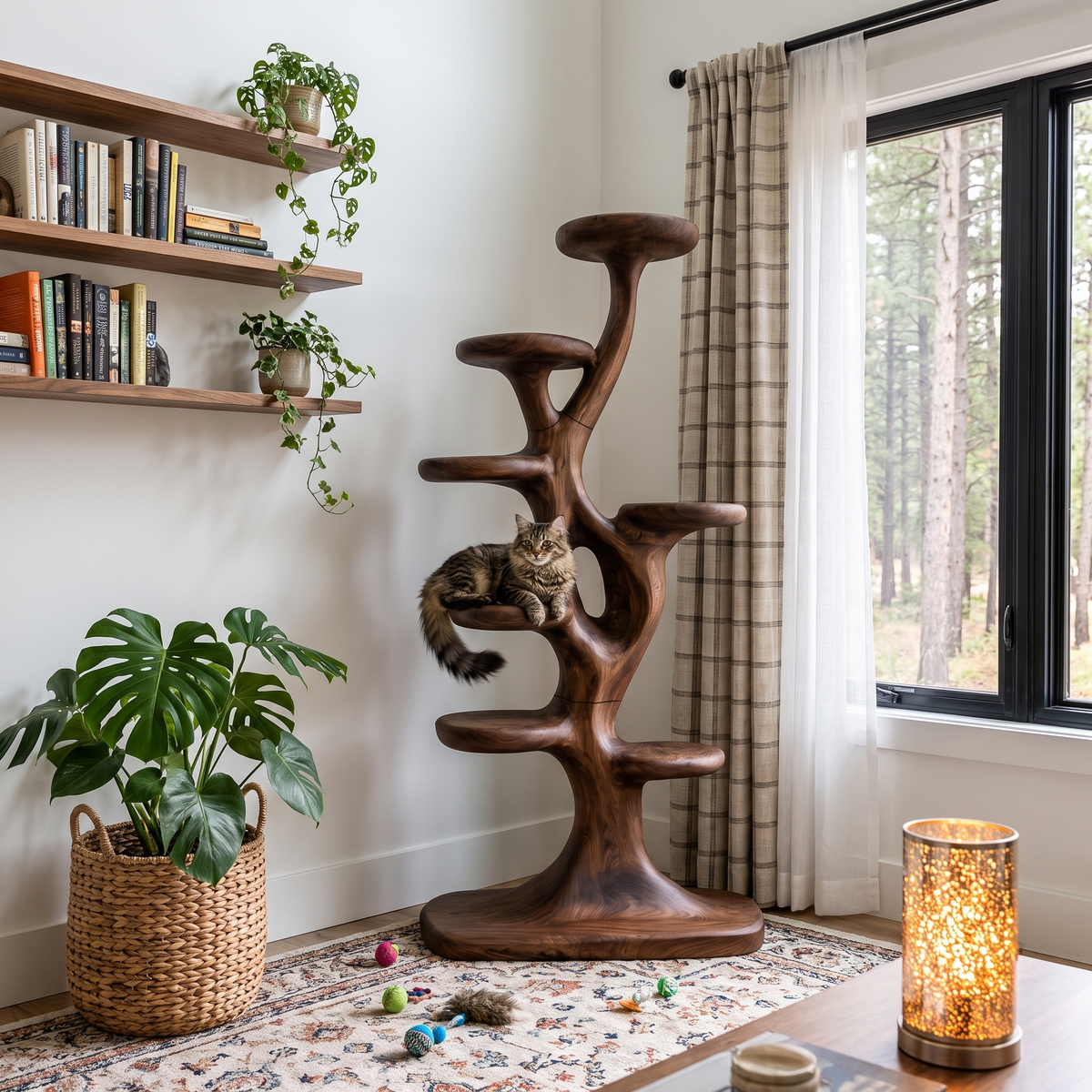 Modern Tree Shaped Cat Tree With Multi Level Platforms For Indoor Cats