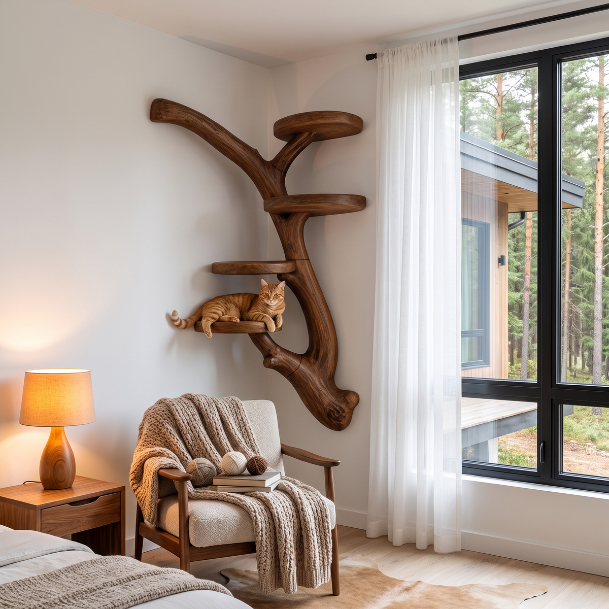 Modern Wall Mounted Cat Tree With Branch Inspired Platforms For Indoor Cats