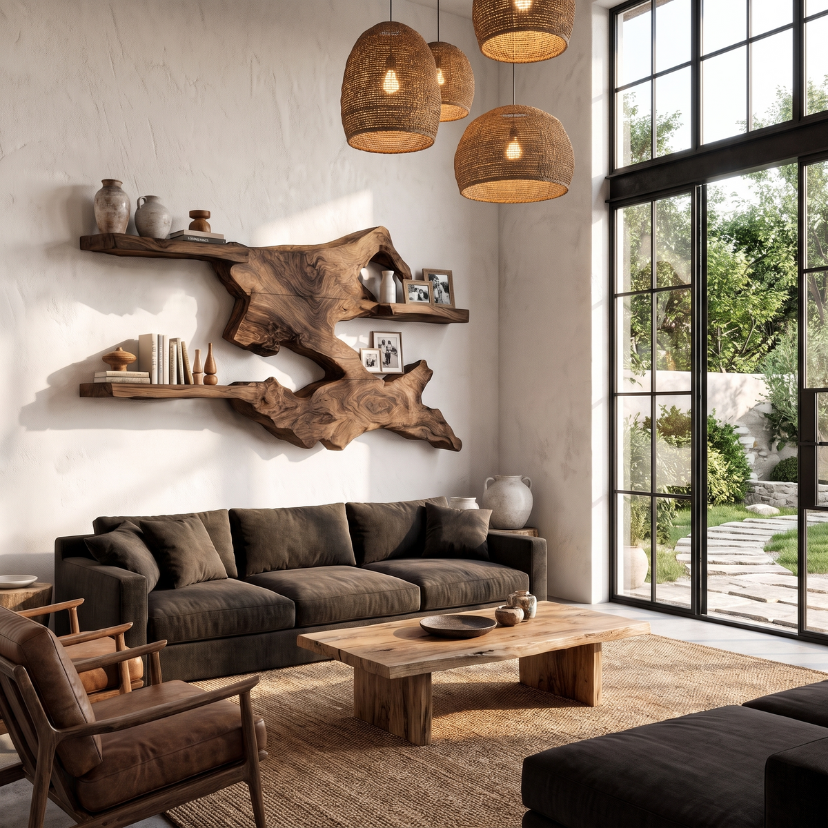 Rustic Live Edge Floating Shelf Wall Mounted Book Shelves For Living Room