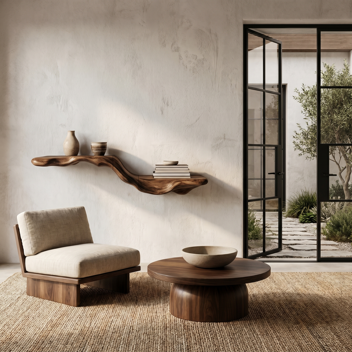 Organic Floating Shelf With Flowing Tree Branch Design