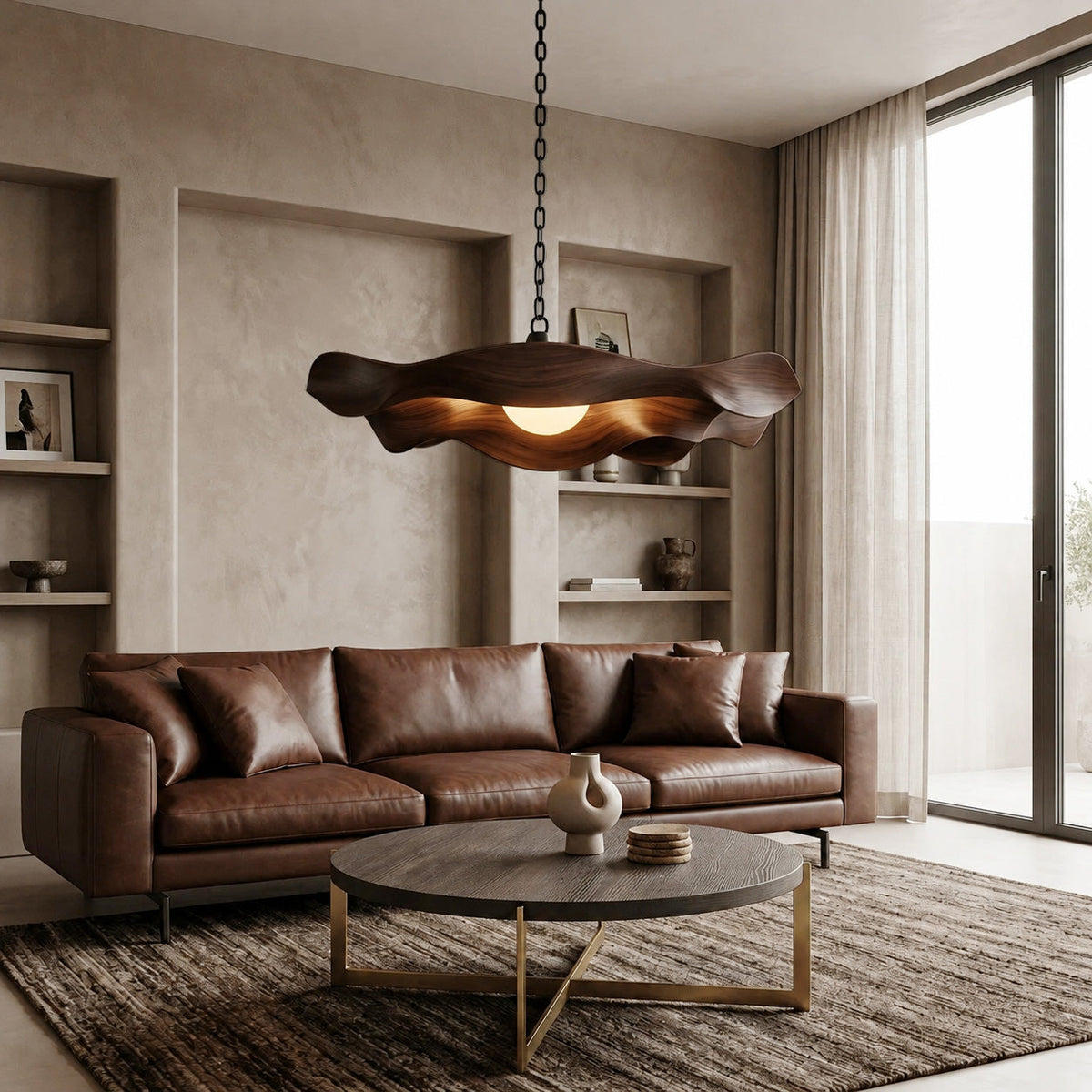 Modern Sculptural Solid Wood Pendant Light with Flowing Contours