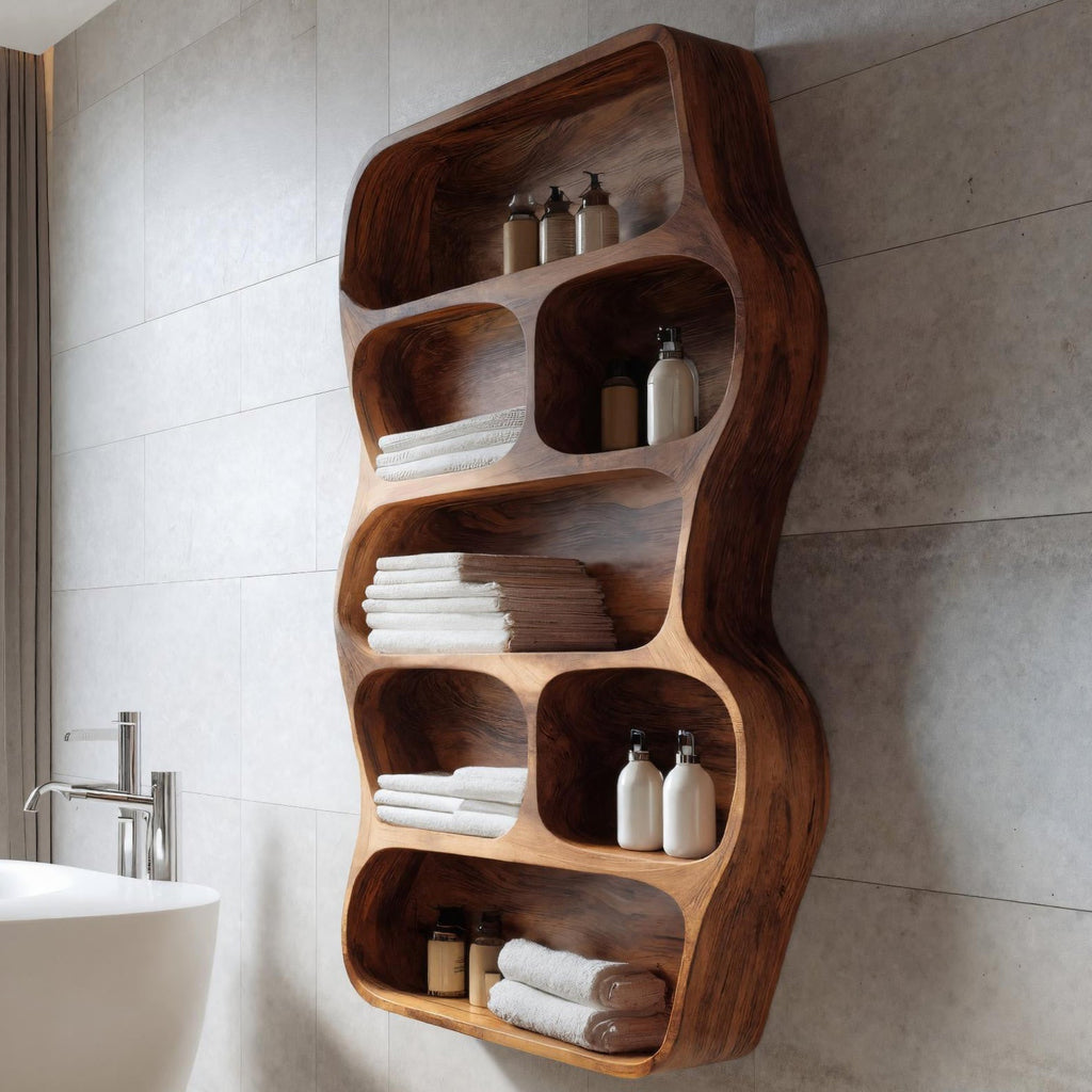 Open Wooden Bathroom Wall Shelving Unit, 47 To 71 Inch Tall