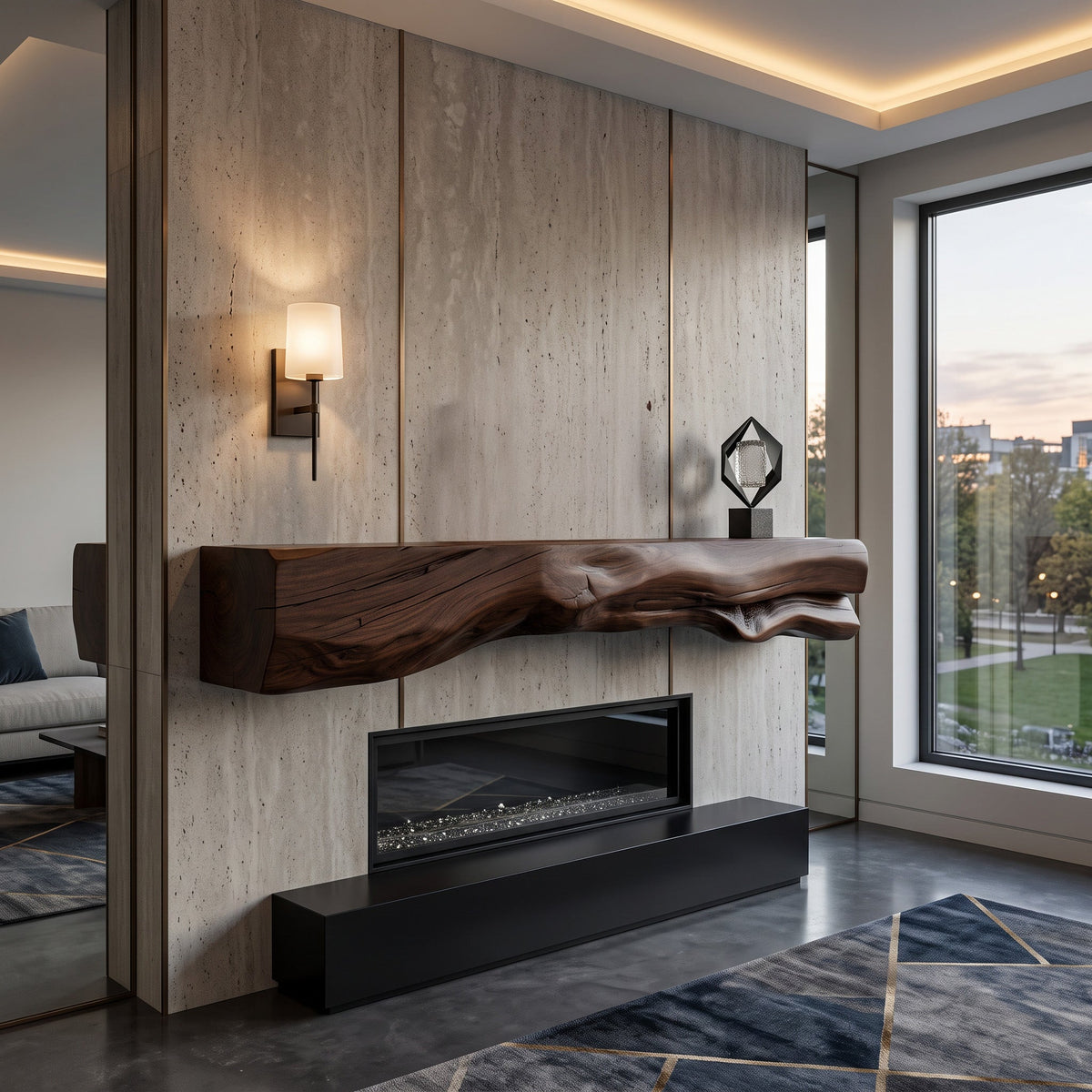 Single-Block Live Edge Fireplace Mantel with Knots, 36 to 84 Inch