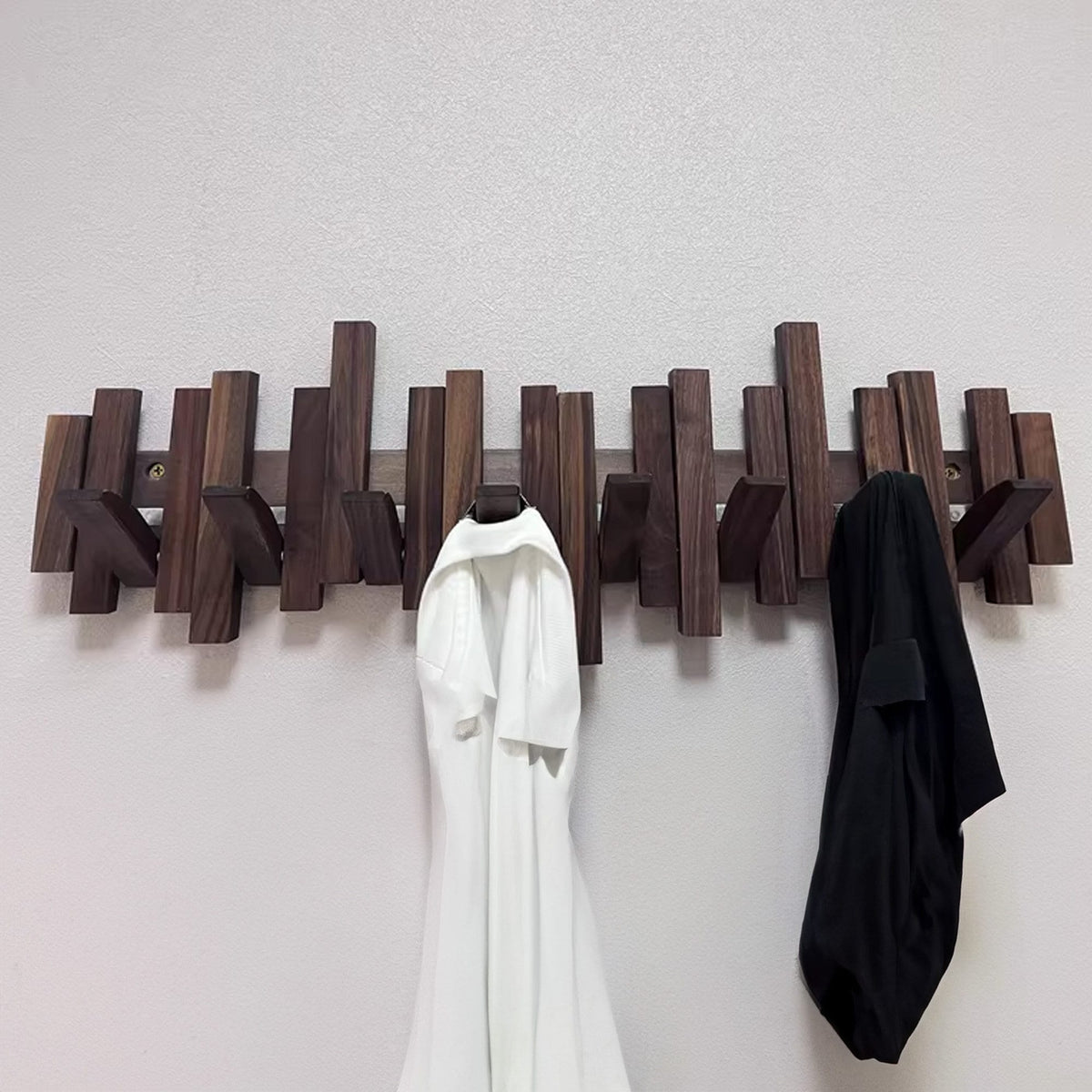 Piano Coat Hooks, Walnut or Oak Wall Rack for Coats & Keys