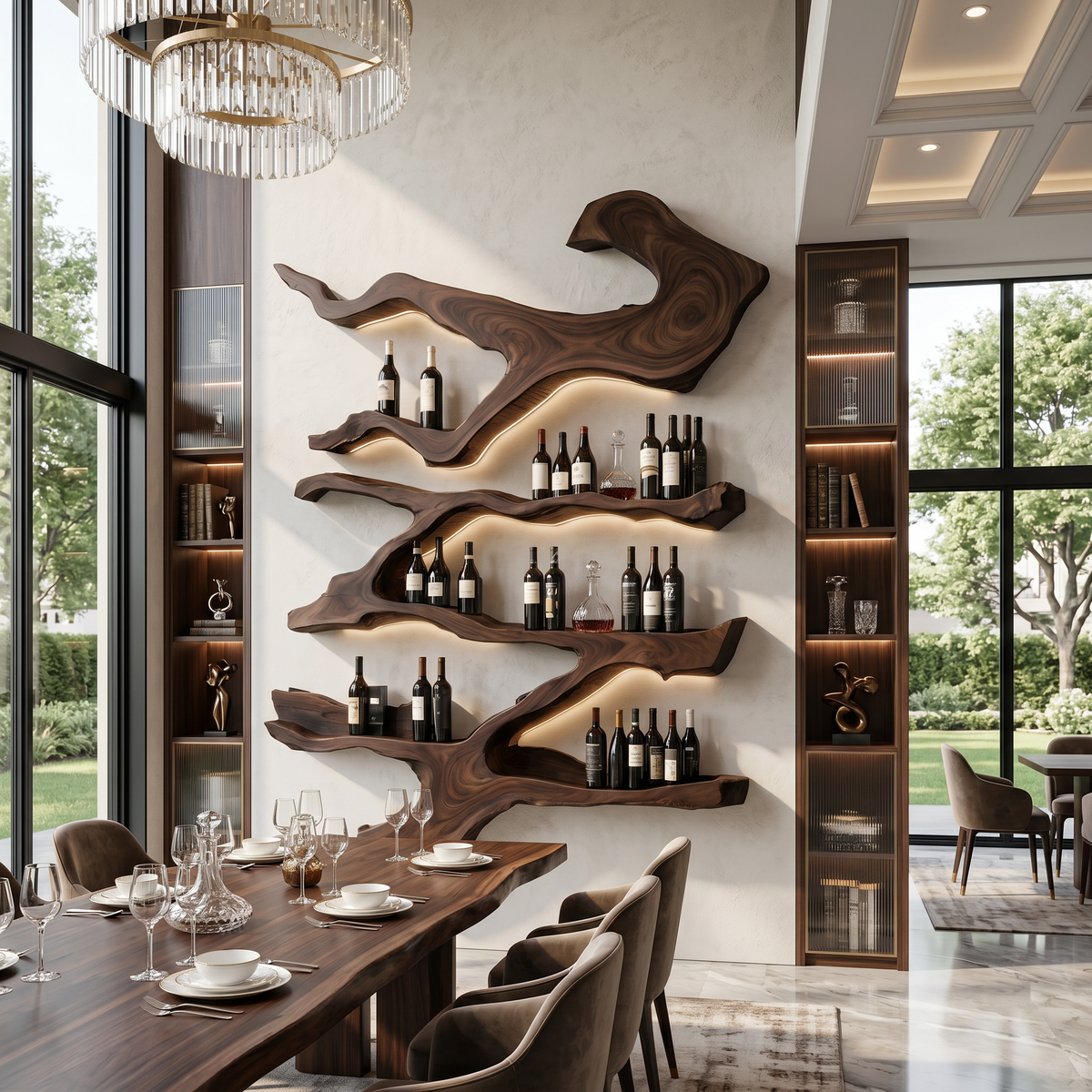 Tall Monkeypod Wall Wine Rack, 6 in Deep, 45 to 71 Inches High