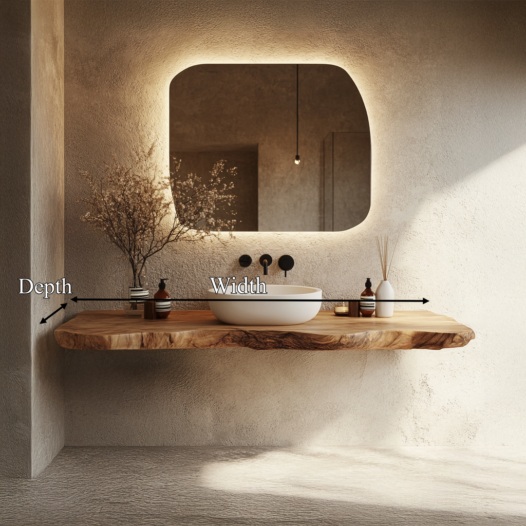 Narrow Live Edge Floating Bathroom Console Shelf, 16 To 40 Inch