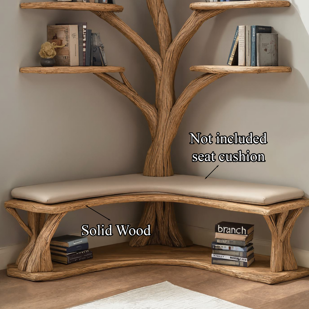 Tree Branch Bookshelf Hall Tree With L-Shaped Bench, 70 Inch
