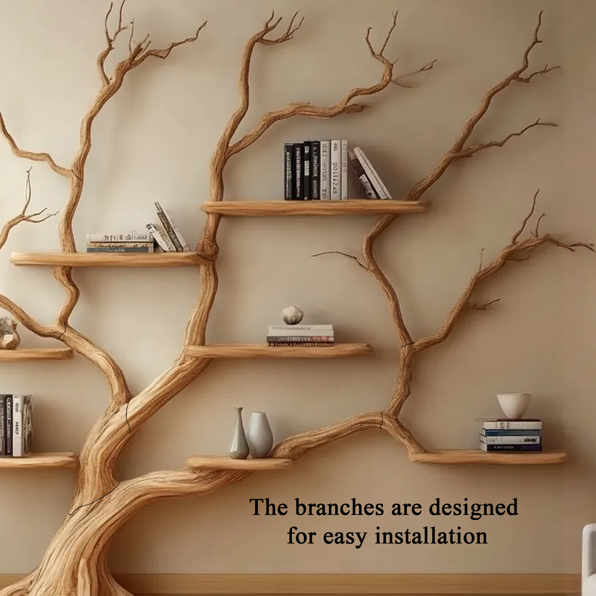 Wide Brown Branch Tree Wall Bookshelf, 70 x 75 Inch Floating