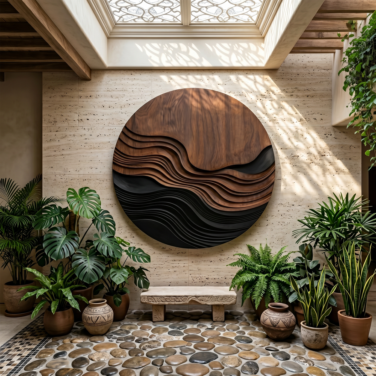 Square Layered Wave Wood Wall Panel For Entryways, 31 To 65 Inch