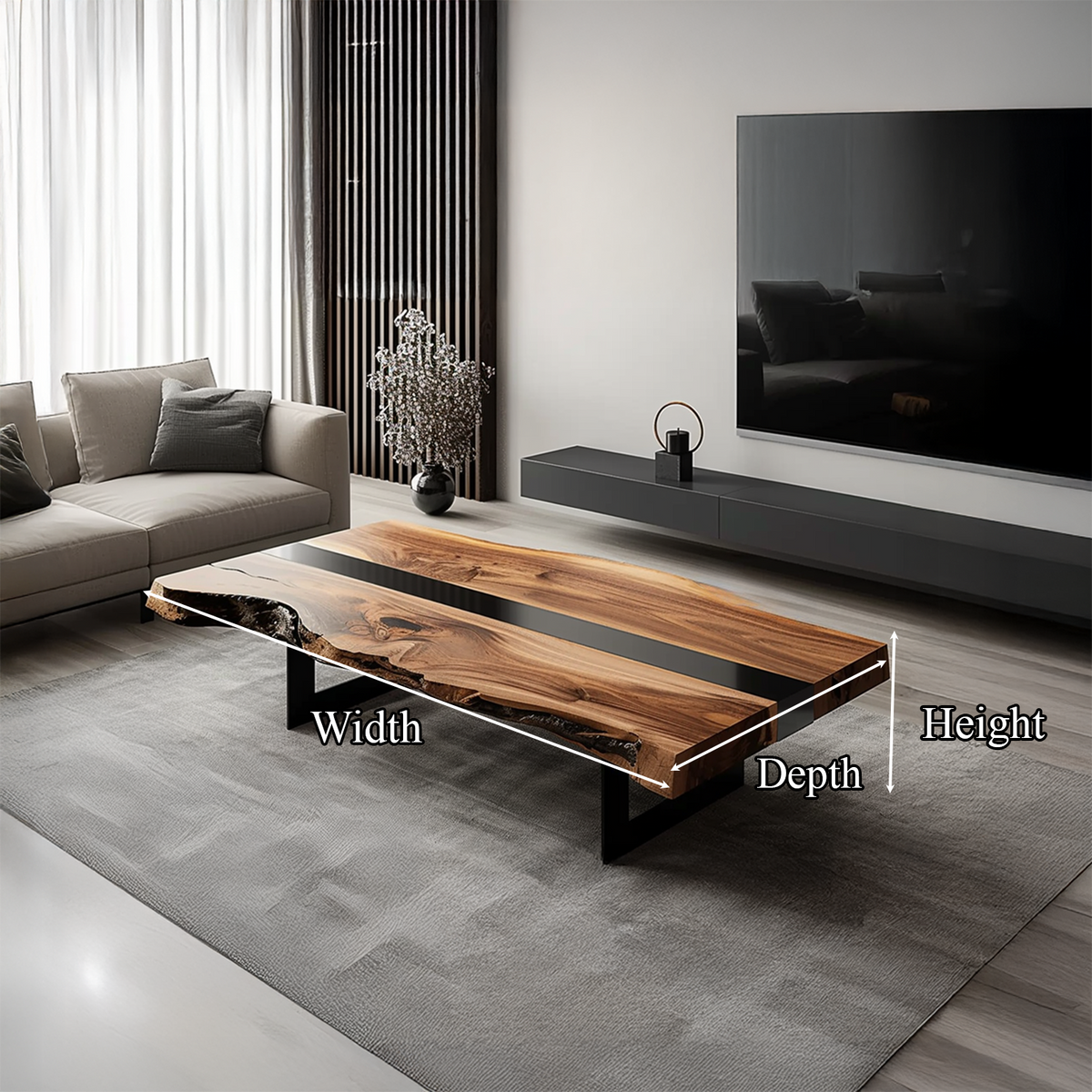Rustic Live Edge Coffee Table, Low Solid Wood Table for Living Space