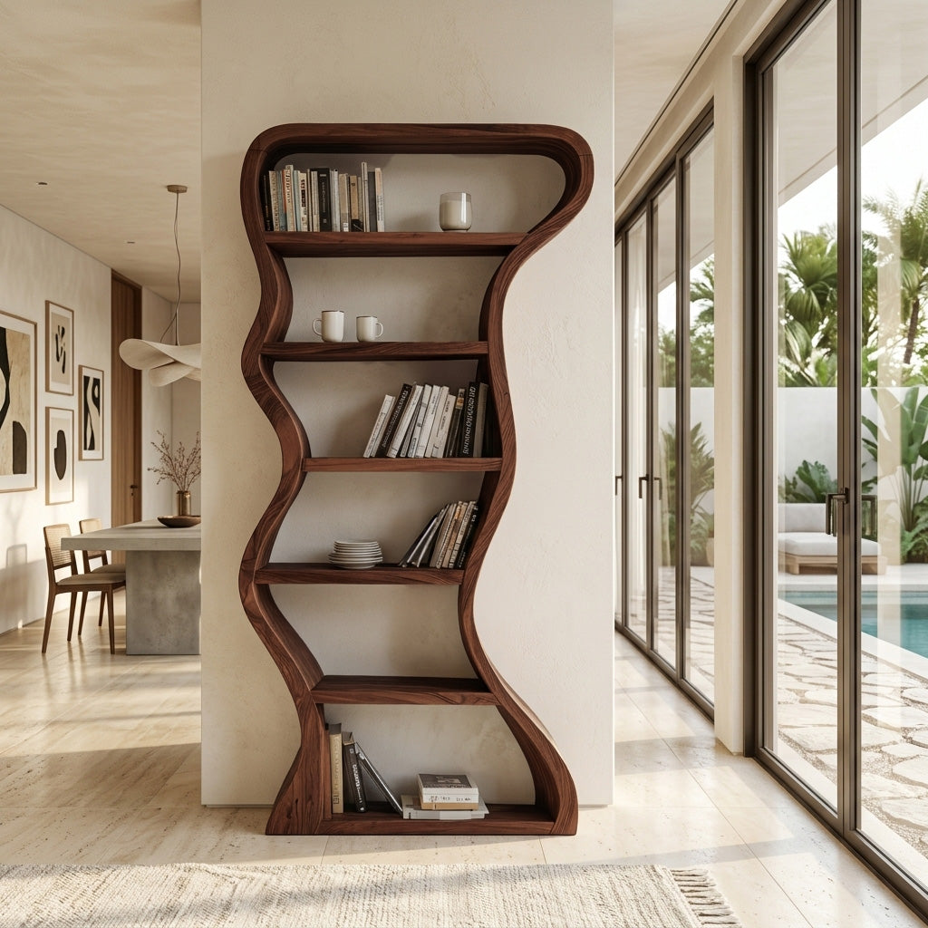 Extra-Tall Wavy-Sided Wood Bookcase, 71 to 86 Inches High