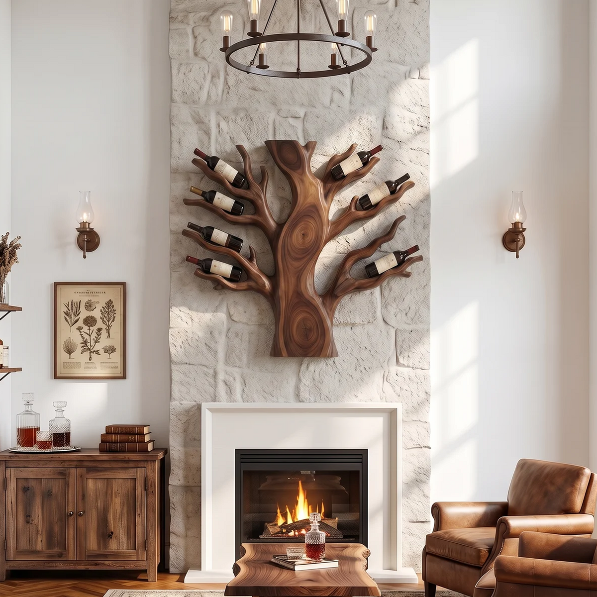 Floating Wall Wine Rack In Solid Wood For Living Rooms, 64 to 76 Inch