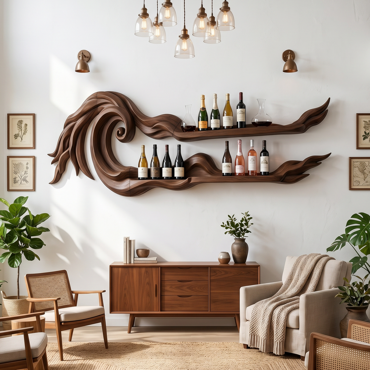 Long Wall-Mounted Wood Wine Rack For Beach Houses, 70 to 88 Inch