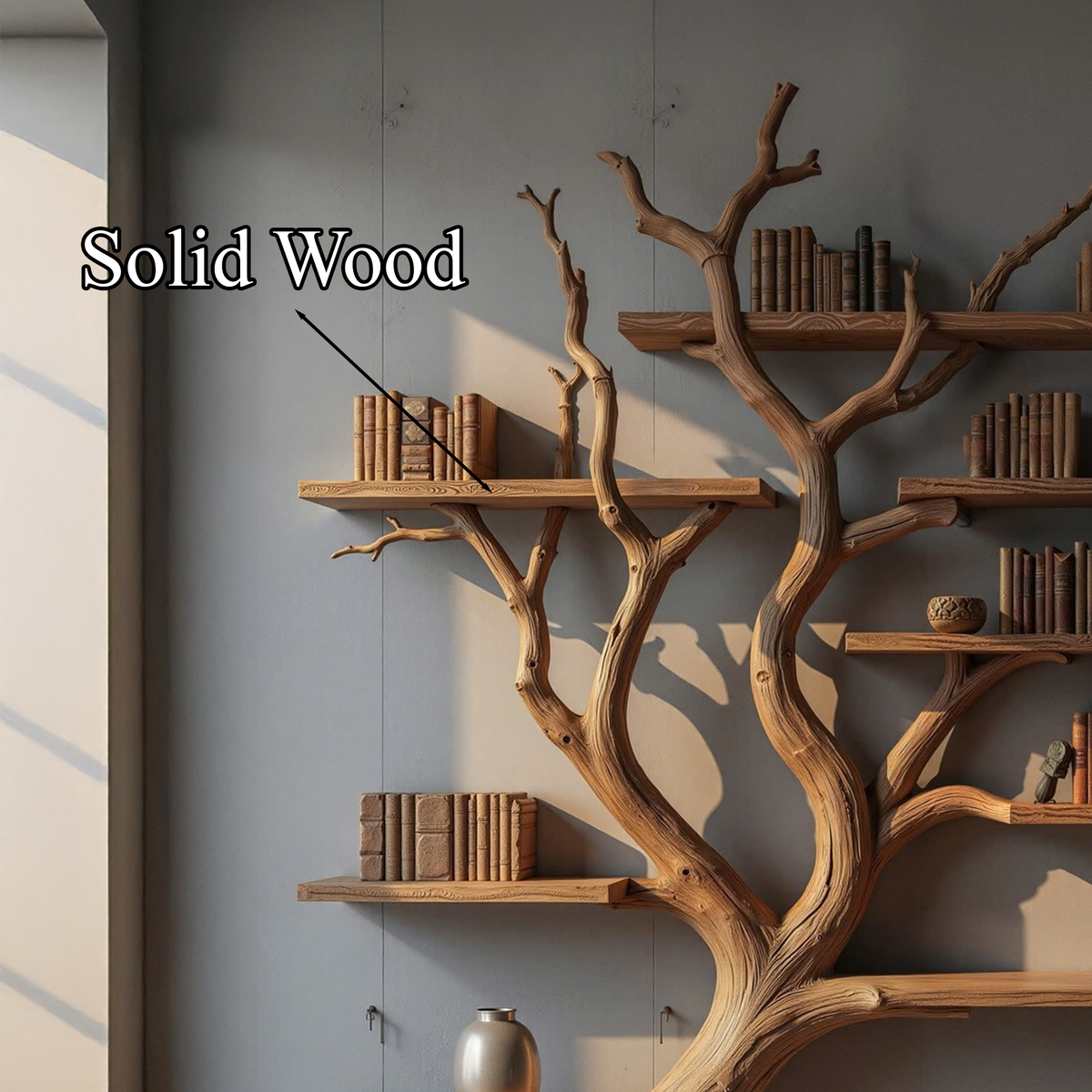 Brown Branch Display Shelf with Floating Boards, 70 by 60 Inches