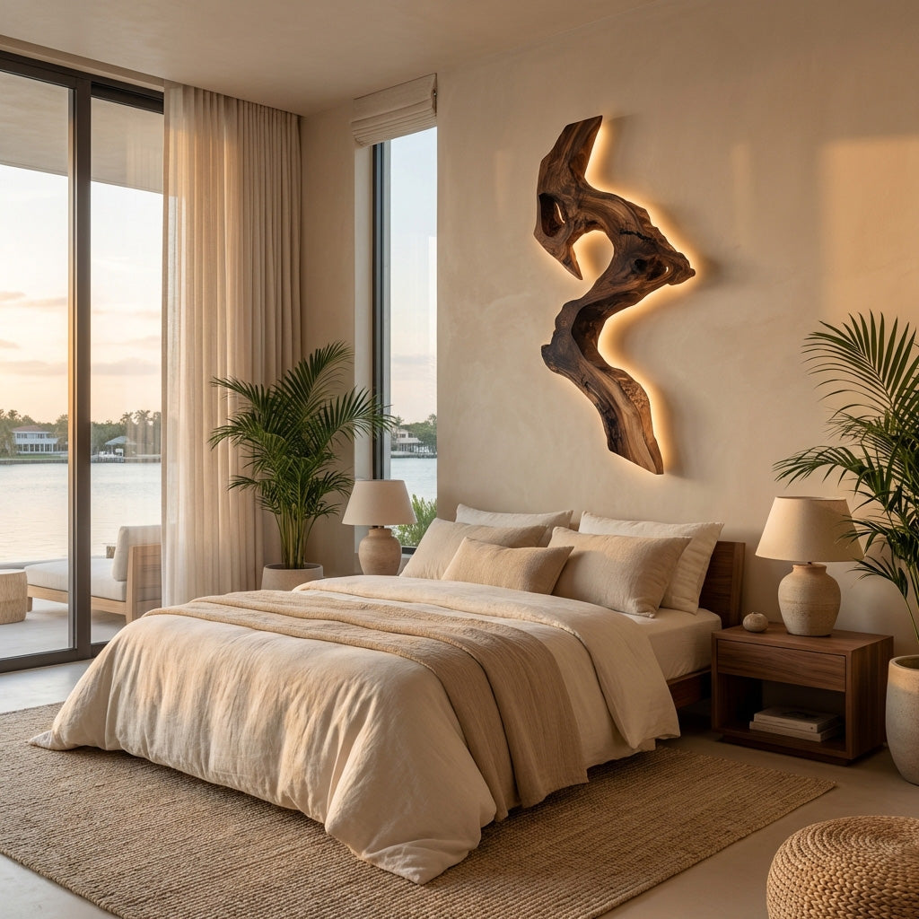 Organic Contour Solid Wood Wall Light With Ambient Glow, 39 to 63 Inch