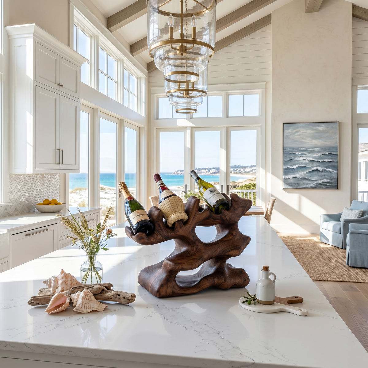 Freestanding Monkeypod Block Wine Holder for Kitchen Island