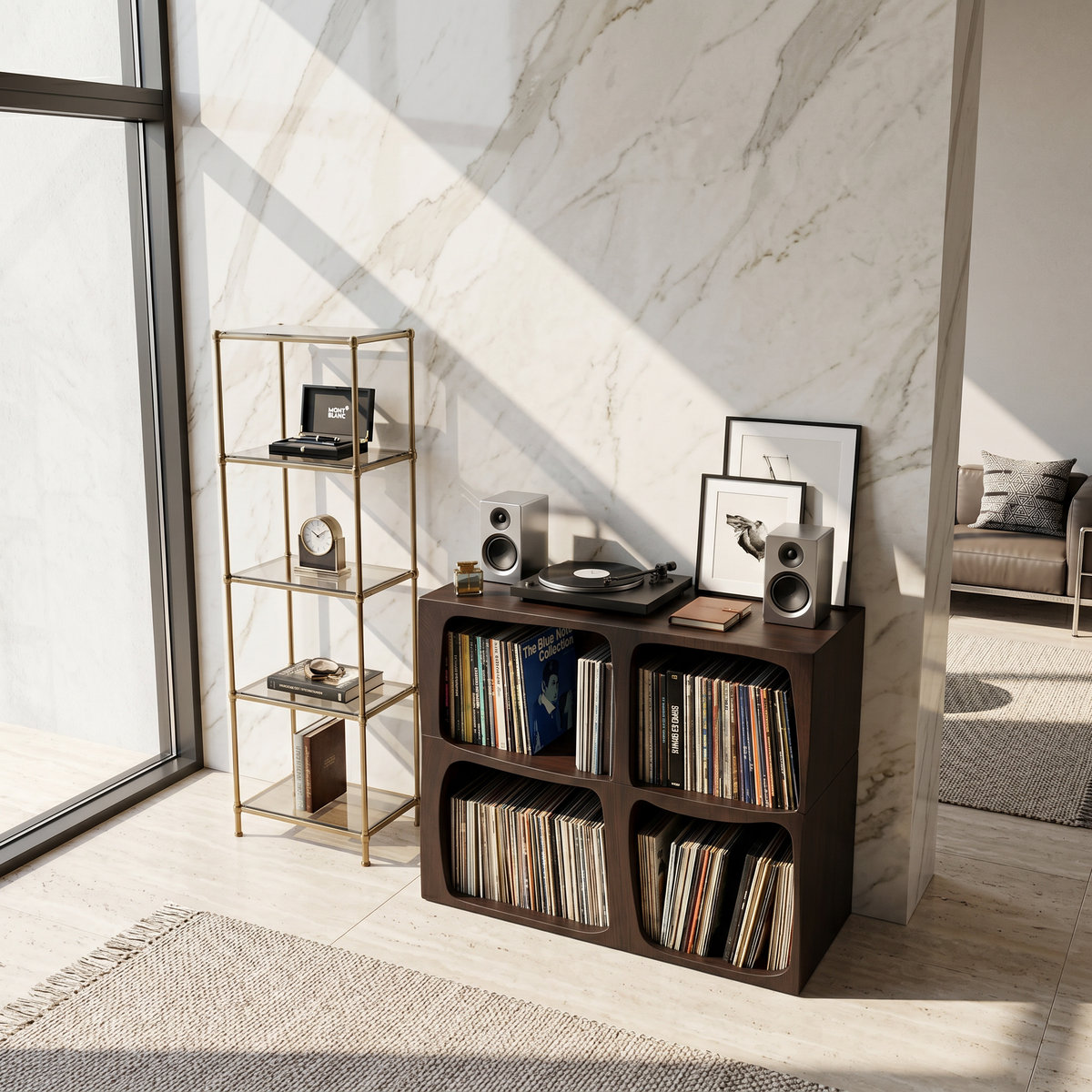 Live Edge Turntable and Vinyl Cabinet, 22 to 35 in High, 26-41 in