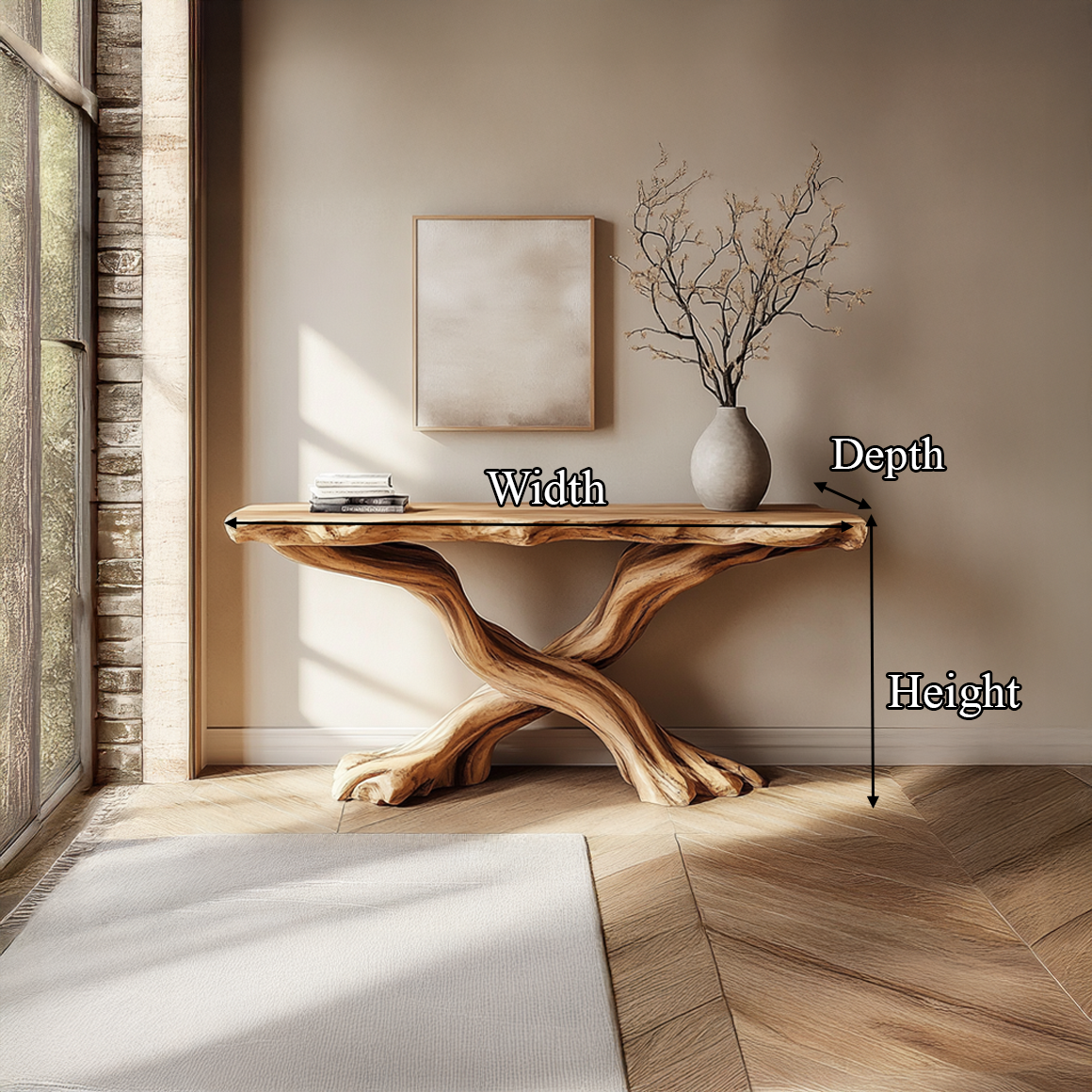 Handmade Console Table Solid Wood Artistic Live Edge Design For Living Room