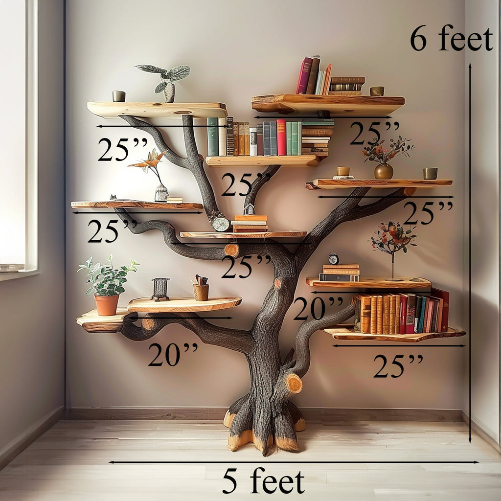 Dark Brown Branch Wall Bookcase for Feature Walls, 72 in Wide