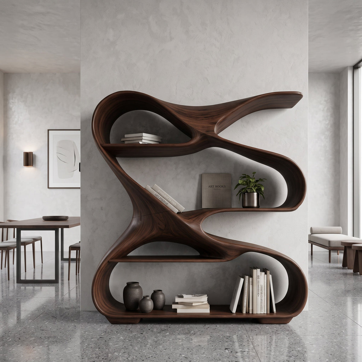 Freeform Curved Wood Display Shelf for Home Office, 47 to 79 in Tall
