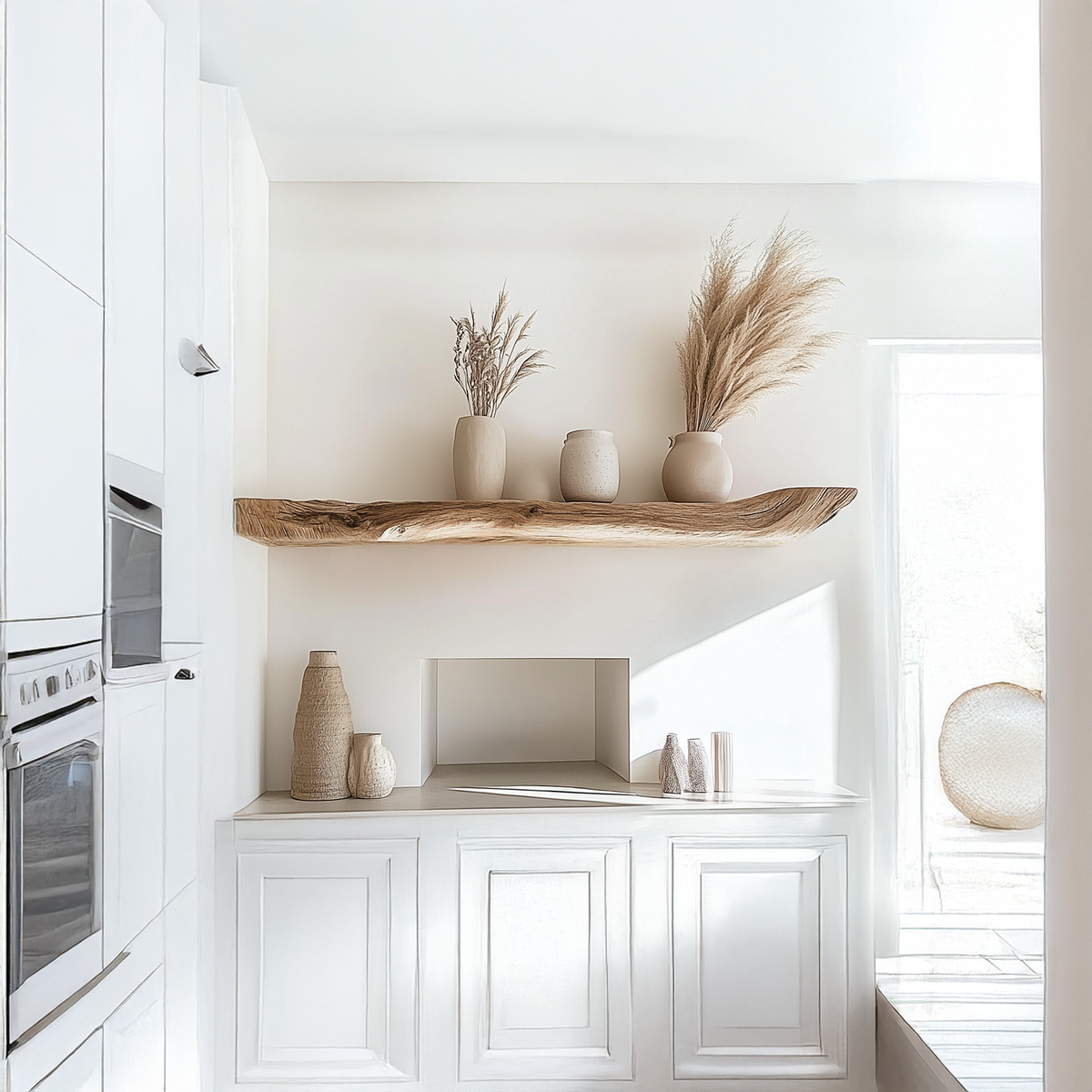 Natural Edge 1.5 Inch Thick Kitchen Wall Shelf, 40 To 60 Inch