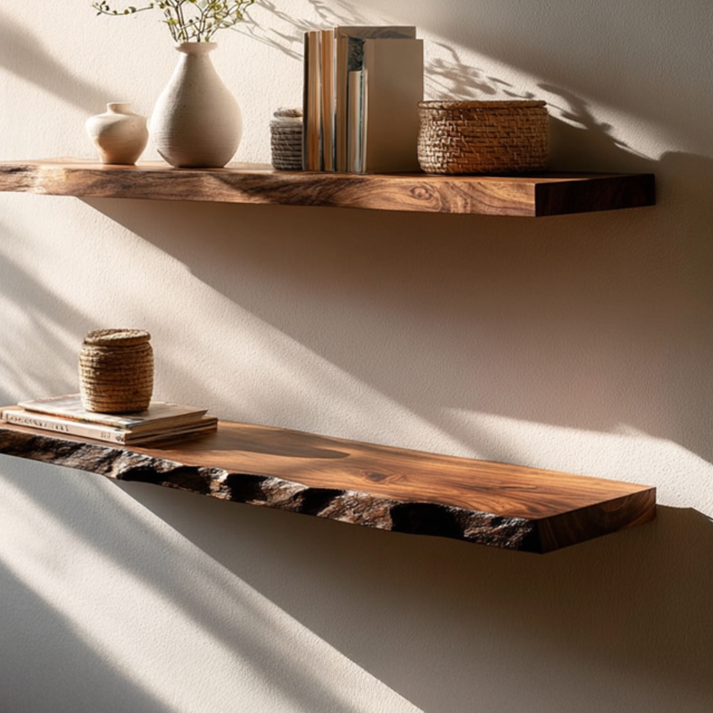 Live Edge Floating Shelf, Rustic Tamarind Wood Wall Shelf