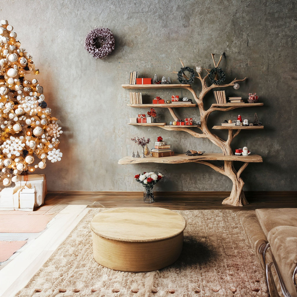Slender Driftwood Branch Wall Shelf, 84 in Tall and 45 in Wide