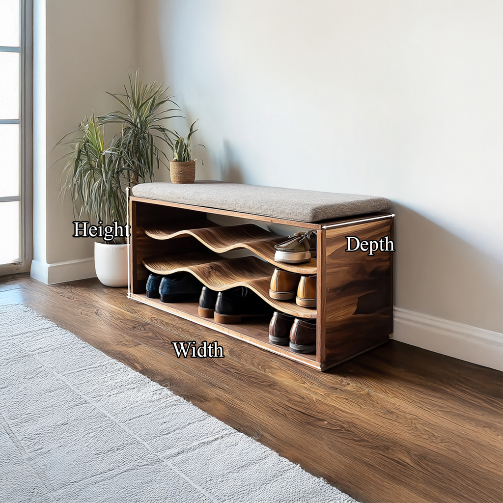 Shoe Rack Bench, Mid Century Solid Wood Entryway Storage Bench
