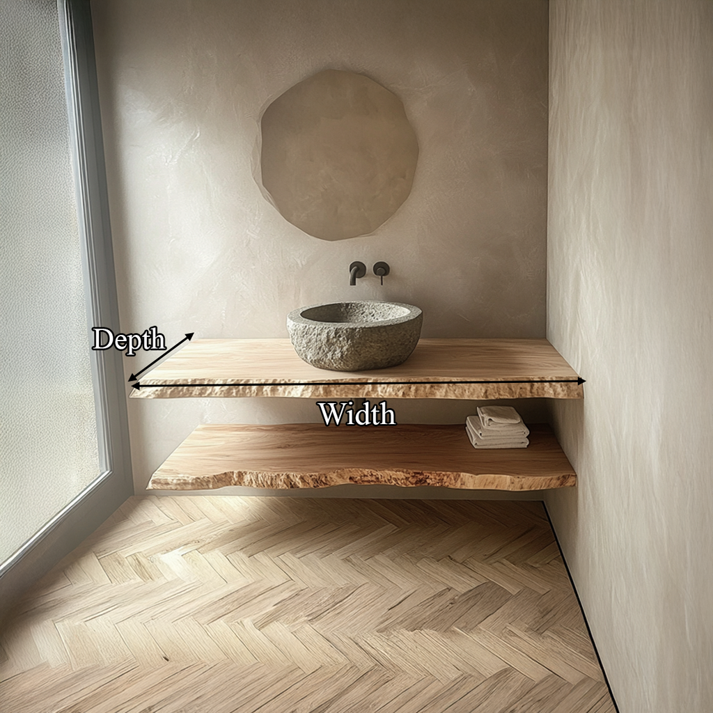 Live Edge Bathroom Vanity Shelf, Reclaimed Wood Double Sink Counter