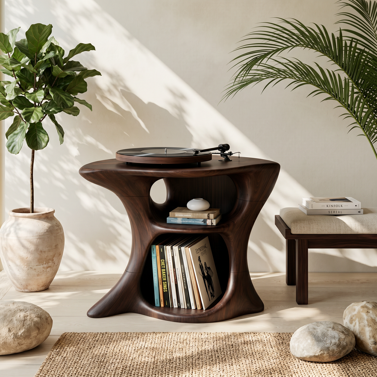Compact Farmhouse Turntable Cabinet for Vinyl Records, 24 to 39 in