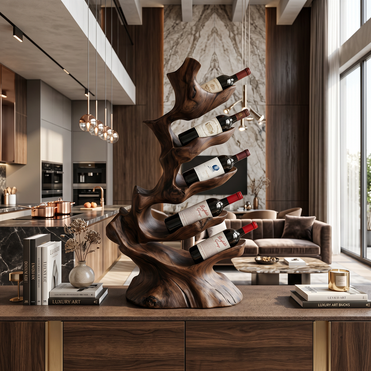 Standing Monkeypod Wood Wine Bottle Holder, 22 to 45 in Tall