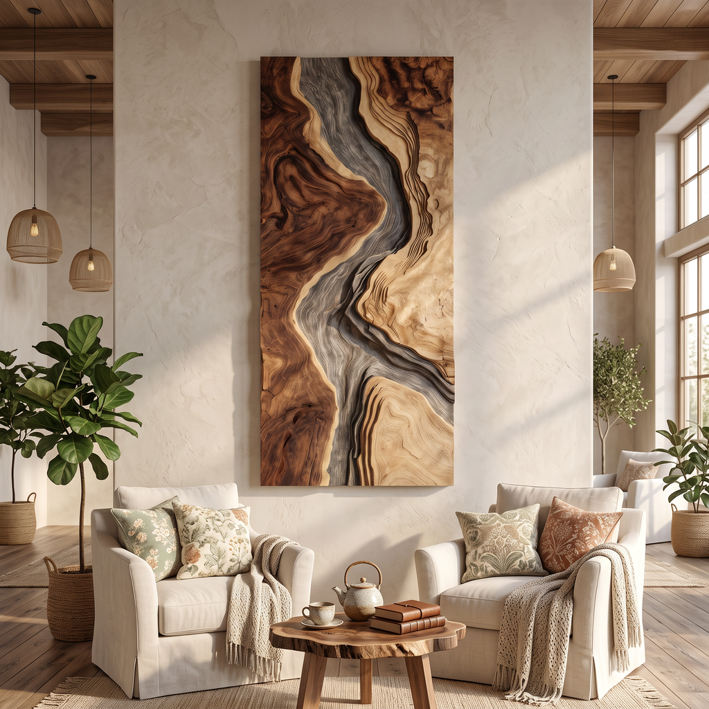 Hand-Carved Solid Hardwood Wave Wall Sculpture for Entryway