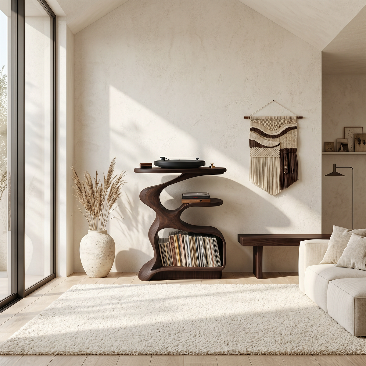Mid-Century Solid Wood Record Player Stand for Living Room